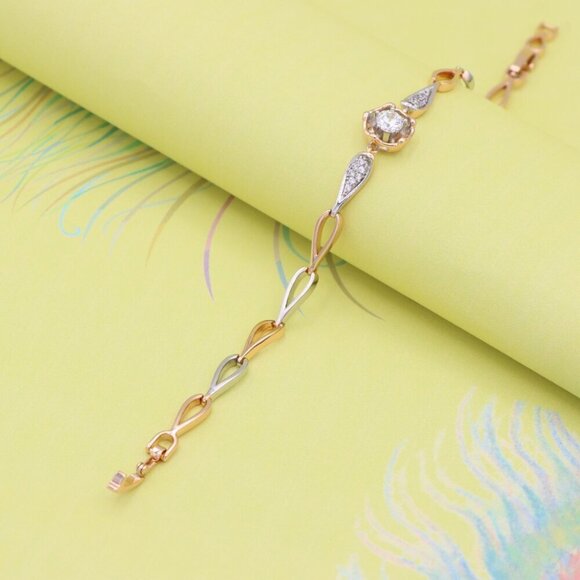 "Rose Gold and Silver Elegant Bracelet with Sparkling Center Stone, XPBL0783 - Picture 5 of 13